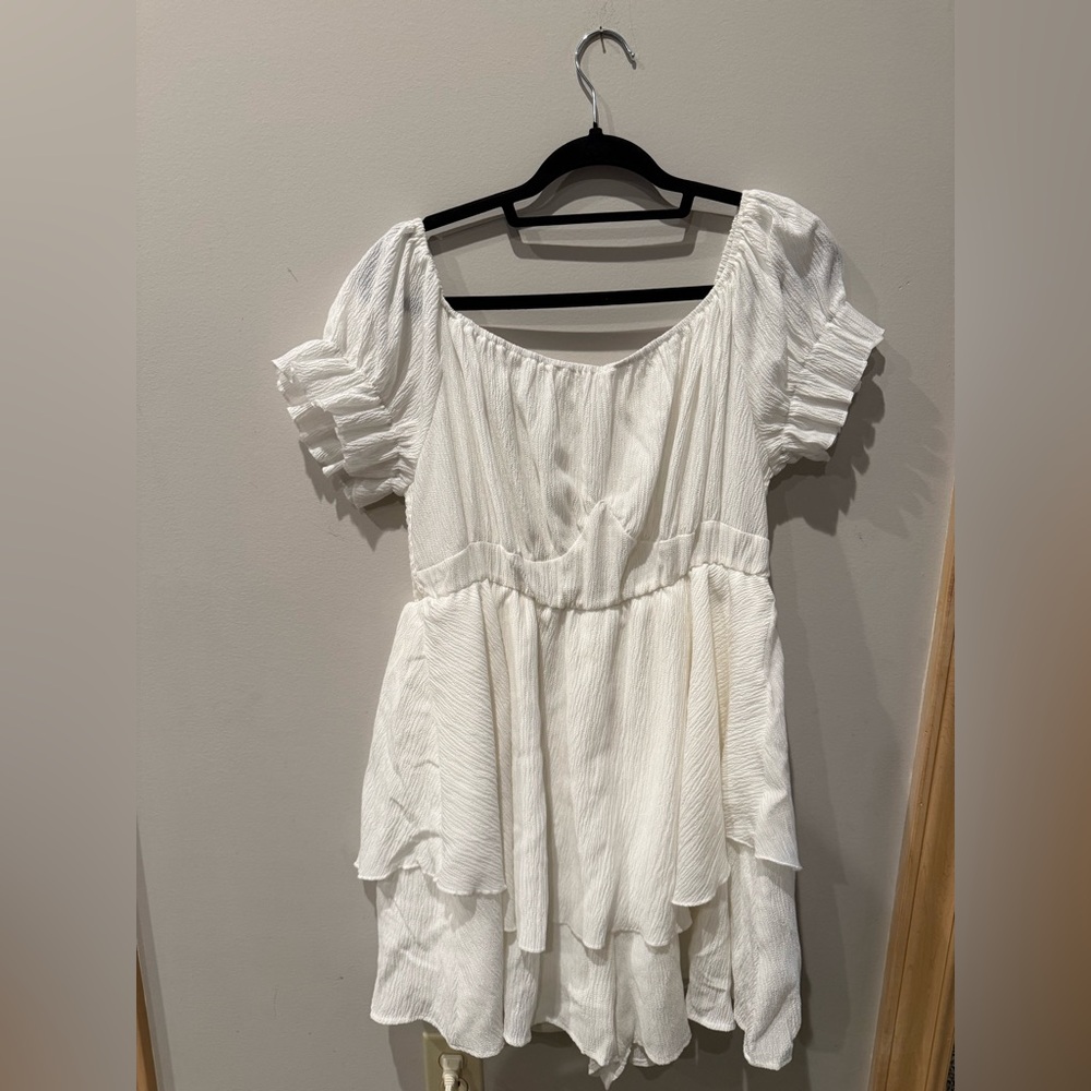 Zaful White Layered Midi Romper- Dress